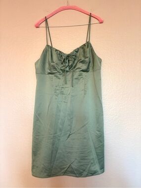 Topshop Silky Sage Green Satin Slip Dress Size 10 Party Cocktail Y2K Babydoll
